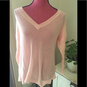 Pastel pink thin merino v neck wool sweater